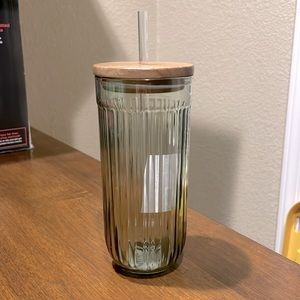 21oz Fluted Glass Tumbler with Wood Lid Soda Lime Green - Hearth & Hand